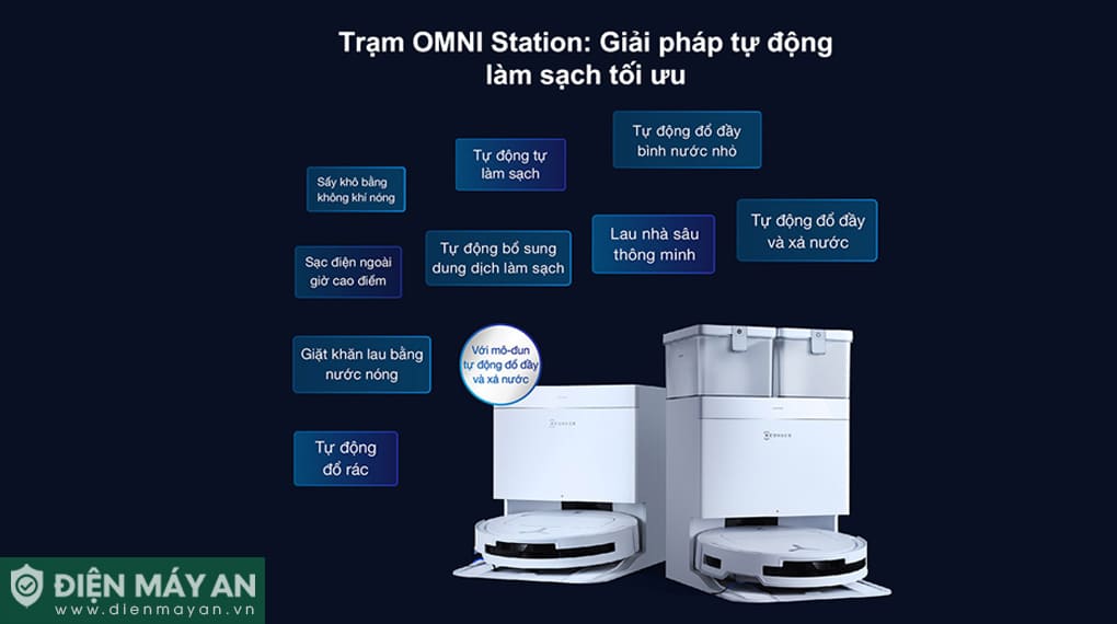 Robot hút bụi lau nhà Ecovacs Deebot T50 Pro Omni Auto Water Kit - Tự động cấp xả nước